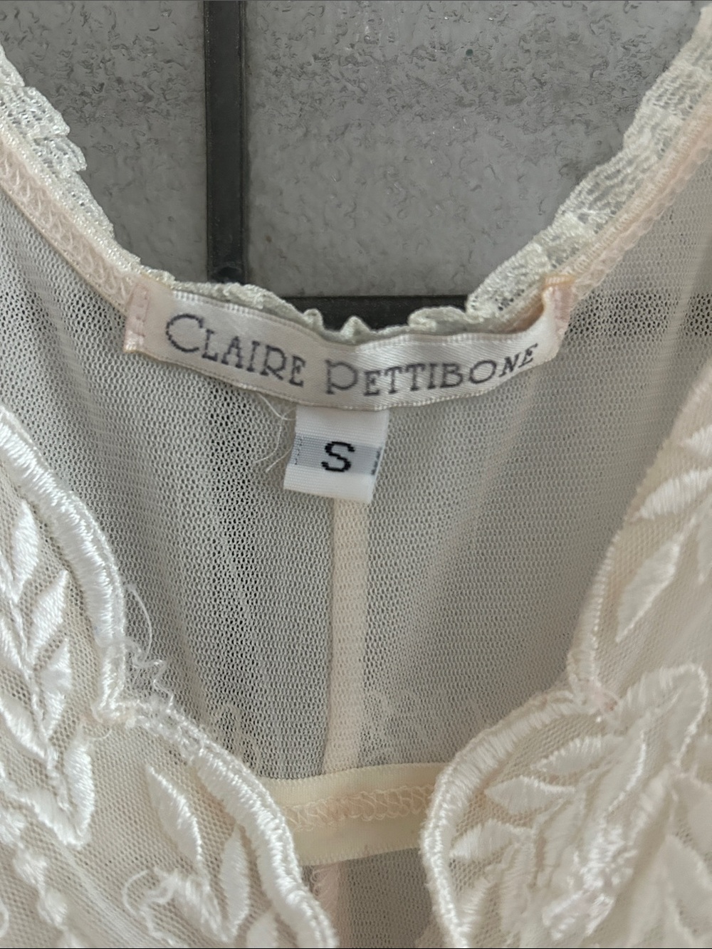 Claire Pettibone  Sheer Lace Chemise Slip in Ivory with Pink Accents - Picture 2 of 7